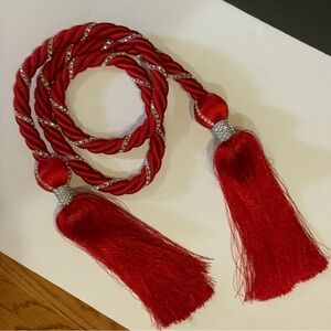 Elegant Red and Silver Rhinestone Embellished Tassel Rope Romantic 78 Long #50